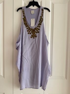 Ella Moss Lavender Embellished Tunic Mini Dress Large NWT Flaw Boho